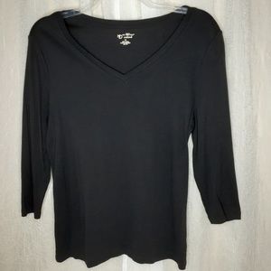 New‎ Directions Black V-neck, 3/4 Sleeve Blouse
